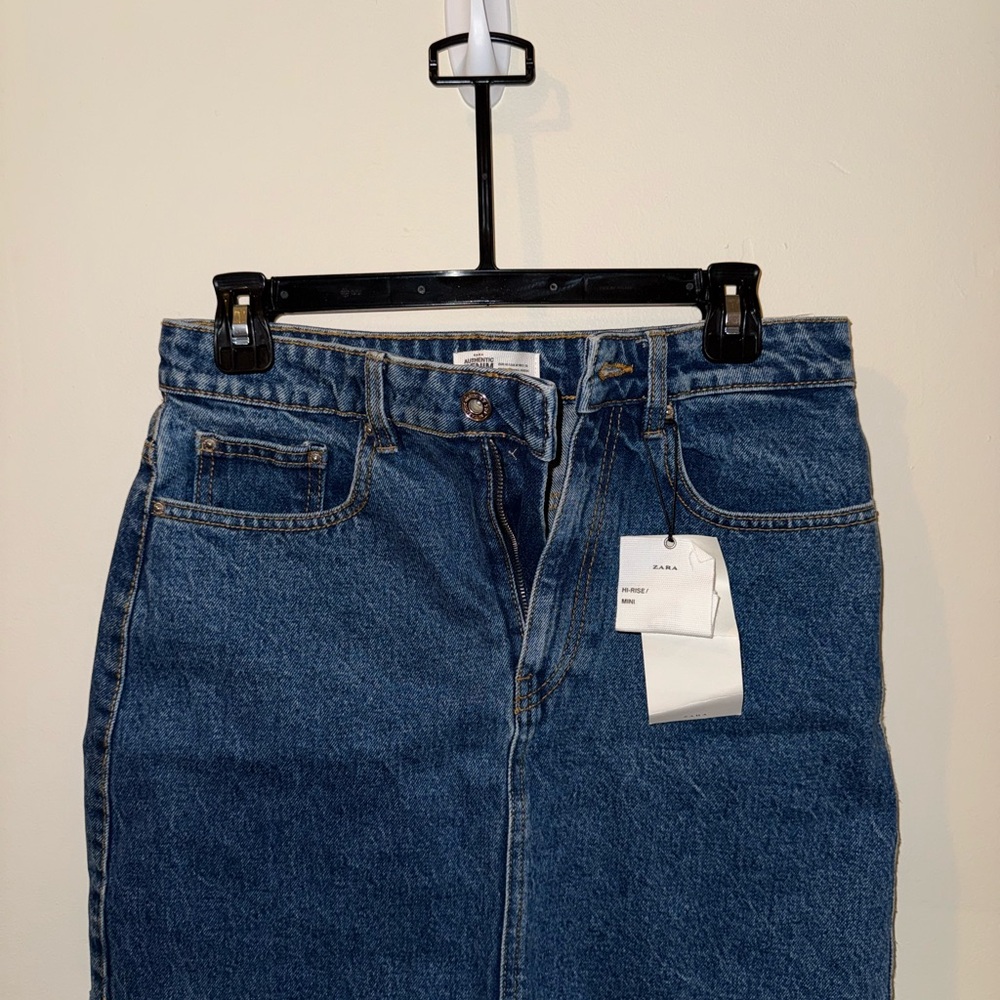 ZARA hi rise denim mini skirt